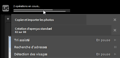 Barre d'état d'Importation de Lightroom Classic