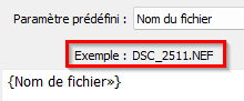 Paramètre prédéfini de l'éditeur de modèles de nom de fichier dans Lightroom Classic