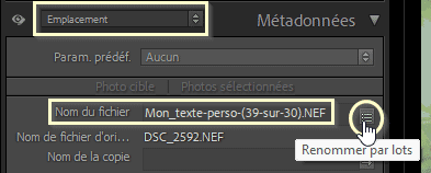 Editeur de modèle de noms de fichier dans le panneau Métadonnées de Lightroom Classic