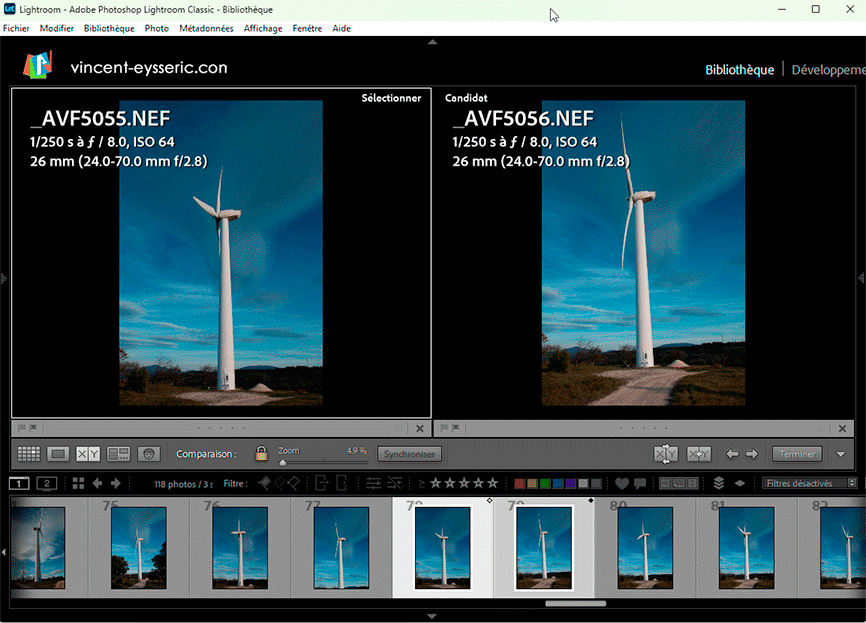 Fenêtre Comparaison de Lightroom Classic