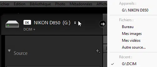 Fichiers source "De" dans Lightroom Classic