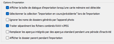 Options d'importation dans Lightroom Classic