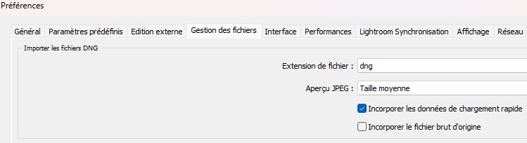 Préférences, gestion des fichiers dans Lightroom Classic