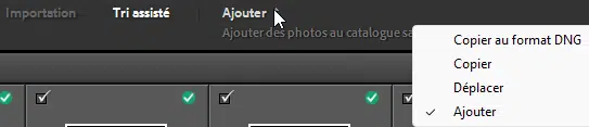 Choix Importer et Tri assisté Lightroom Classic