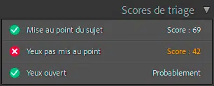 Score de triage dans Lightroom Classic