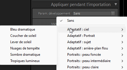 Appliquer pendant l'importation dans Lightroom Classic