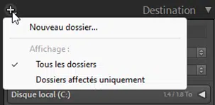 Dossier Destination dans Importer de Lightroom Classic