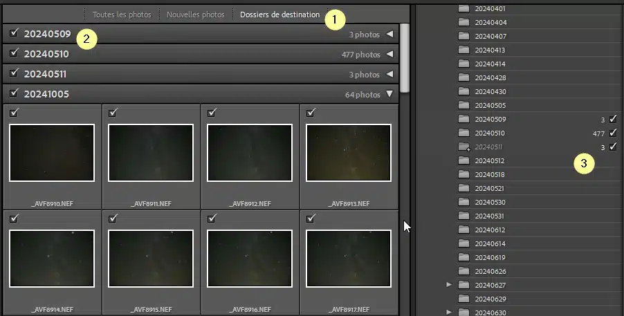 Dossier de destination dans Lightroom Classic
