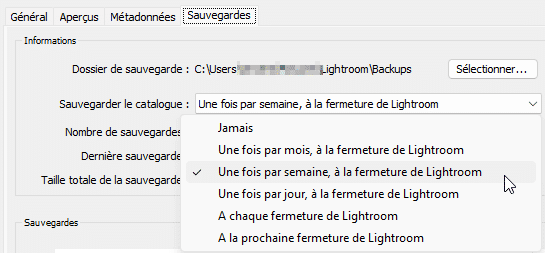 Fréquence des sauvegardes dans Lightroom Classic