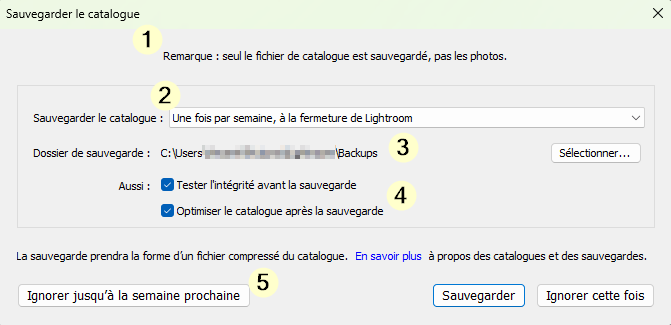 Explications de la fenêtre de sauvegarde dans Lightroom Classic