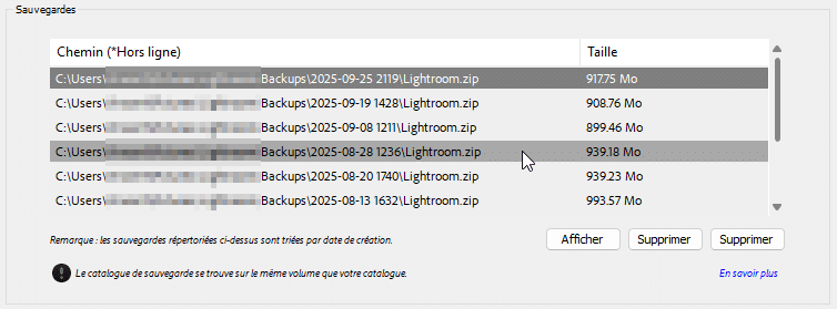 Gestion des sauvegardes dans Lightroom Classic