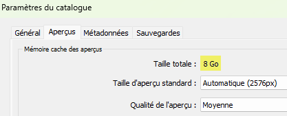 Taille des aperçus dans Lightroom Classic