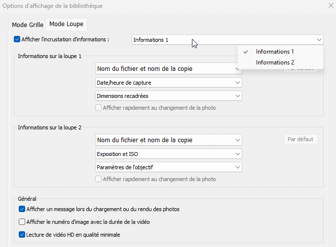 Option d'affichage en mode Loupe de Lightroom Classic