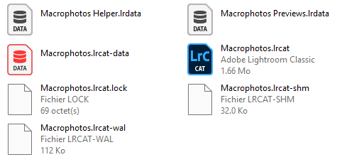 Dossiers et fichiers compris dans Lightroom Classic