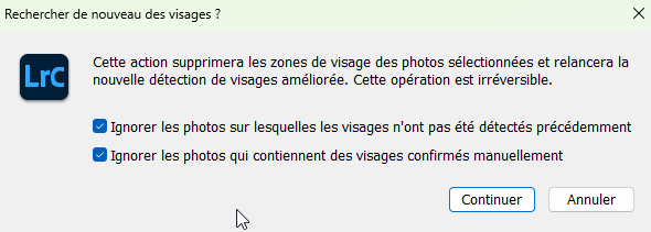 Recherche de nouveaux visages dans Lightroom Classic
