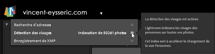 Détection des visages, indexation en cours dans Lightroom Classic