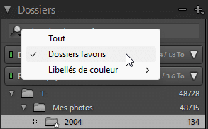 Filtrage des favoris dans le panneau dossiers de Lightroom Classic
