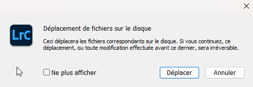 Déplacement de fichiers sur le disque dans Lightroom Classic
