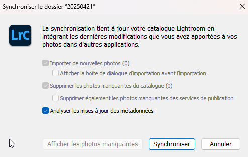 Synchroniser un dossier dans Lightroom Classic