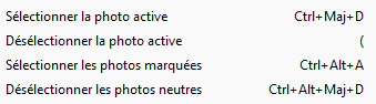 Menu sélection dans Lightroom Classic