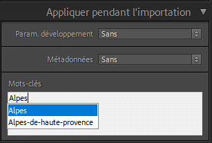 Mots clés à l'importation dans Lightroom Classic