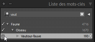 Décocher mot clé dans Lightroom Classic