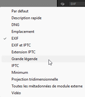 Choix métadonnées EXIF Lightroom Classic