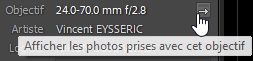 Flèche de certains champs dans les Métadonnées de Lightroom Classic