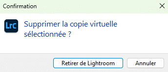 Supprimer la copie virtuelle de Lightroom Classic