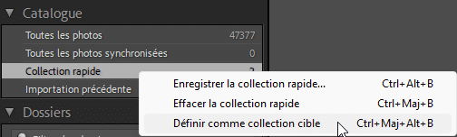 Définir comme collection cible Lightroom Classic