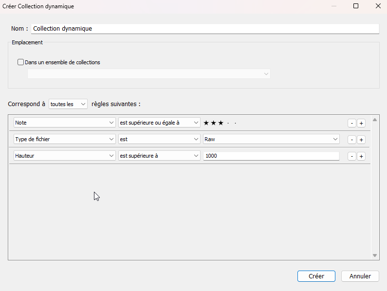 Créer une collection dynamique Lightroom Classic