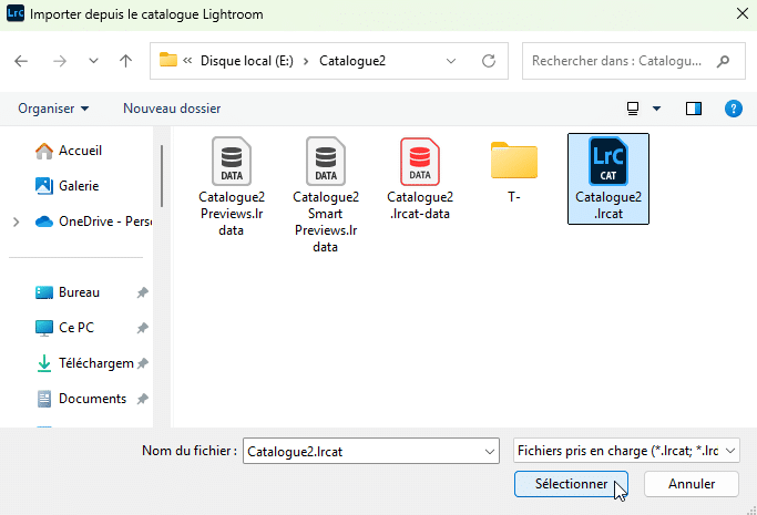 Importer depuis le catalogue dans Lightroom Classic