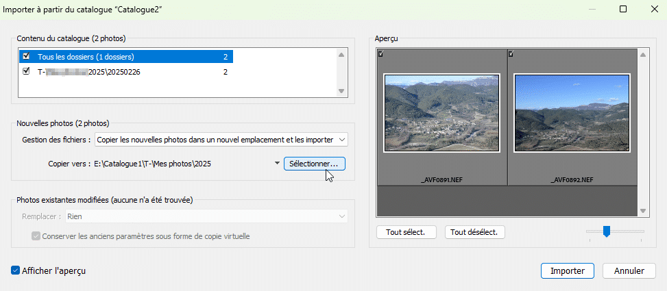 Importer à partir du catalogue dans Lightroom Classic