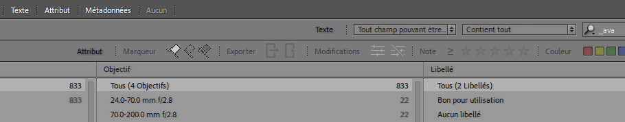 Recherches dans Lightroom Classic