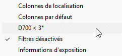 Filtres désactivés dans Lightroom Classic