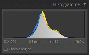 Histogramme représentant un gris moyen dans Lightroom Classic