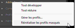 Réinitialiser les profils masqués dans Lightroom Classic