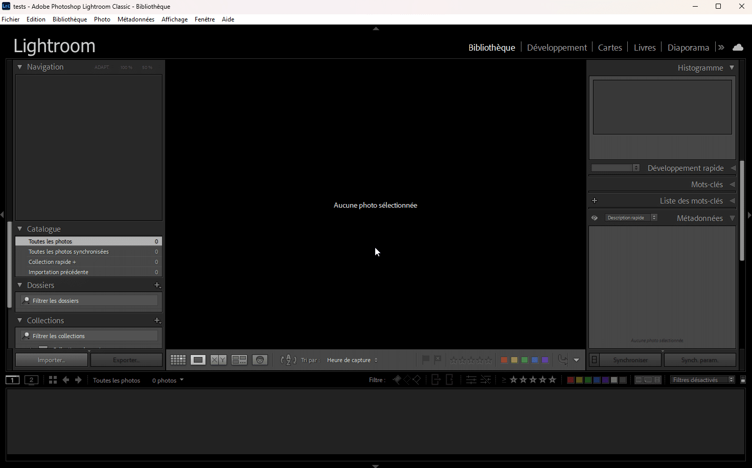 Fenêtre principale de Lightroom Classic