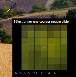 Echantillon de la pipette de la balance des blancs de Lightroom Classic