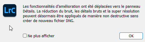 Fenêtre d'accès aux nouvelles fonctions d'améliorations de Lightroom Classic