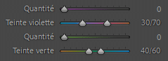 Réglage curseurs frange verte et violette dans Lightroom Classic