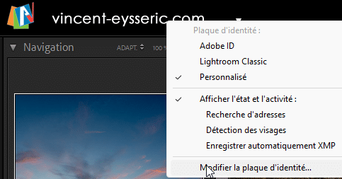 Modifier la plaque d'identité de Lightroom Classic