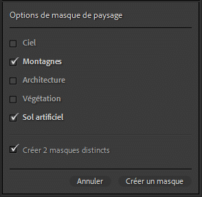 Détection de montagne dans Lightroom Classic