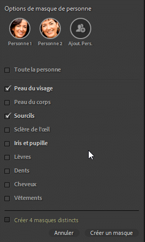 Détection de visages, bouche, cheveux, sourcils, lèvres dans Lightroom Classic