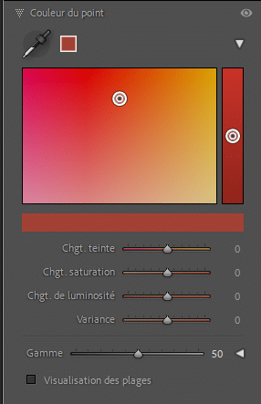 Réglages de la couleur du point dans les masques de Lightroom Classic