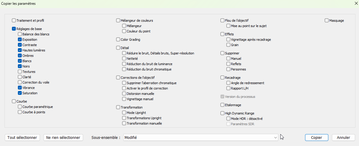 Boîte de dialogue Copier dans Lightroom Classic