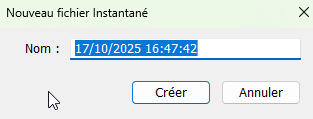 Nouveau fichier d'instantané dans Lightroom Classic