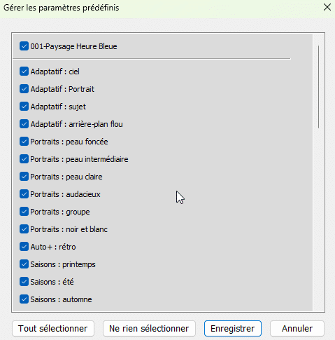 Gérer les paramètres prédéfinis dans Lightroom Classic