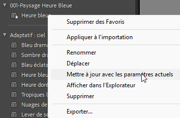 Mettre à jour les paramètres actuels Lightroom Classic