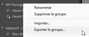 Exporter le groupe de paramètres prédéfinis dans Lightroom Classic